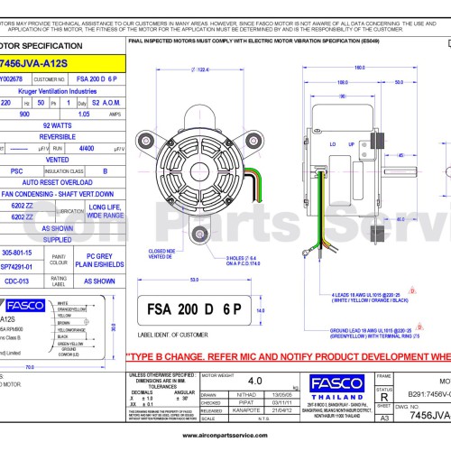 Motor Kruger 7456JVA-A12S (Model 2LM6F0092, series FSA 200 D 6P)