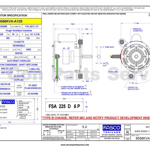 Motor Kruger 8556KVA-A12S (Model 2LM6F0113-00-00, Series FSA 225 D 6P)