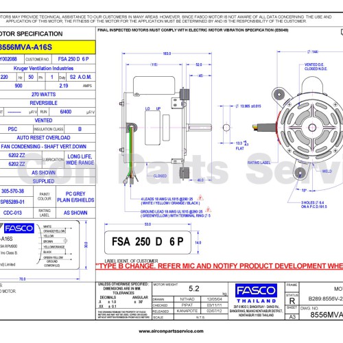 Motor Kruger 8556MVA-A16S (Model 2LM6F0270-00-00, Series FSA 250 D 6P)