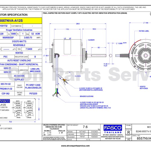 Motor Kruger 8557NVA-A12S (Model 2LM6F0370-13-00)