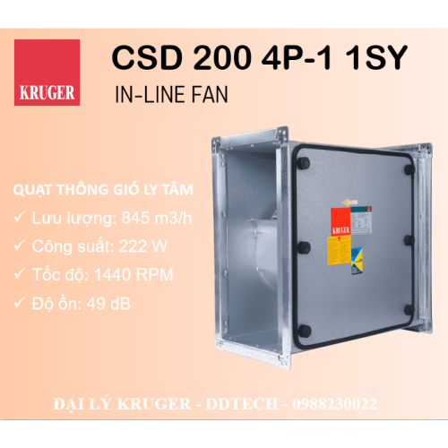 QUẠT HỘP LY TÂM KRUGER CSD 200 4P-1 1SY - 845 M3/H