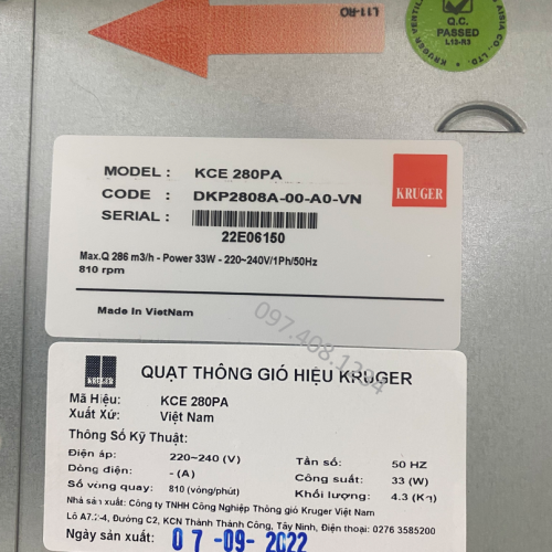 Quạt Kruger KCE 280PA