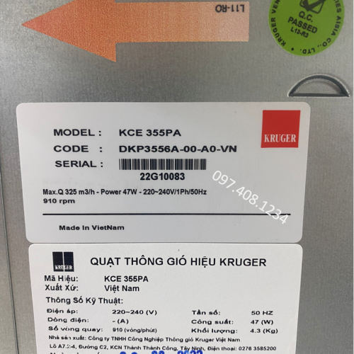 Quạt Kruger KCE 355PA