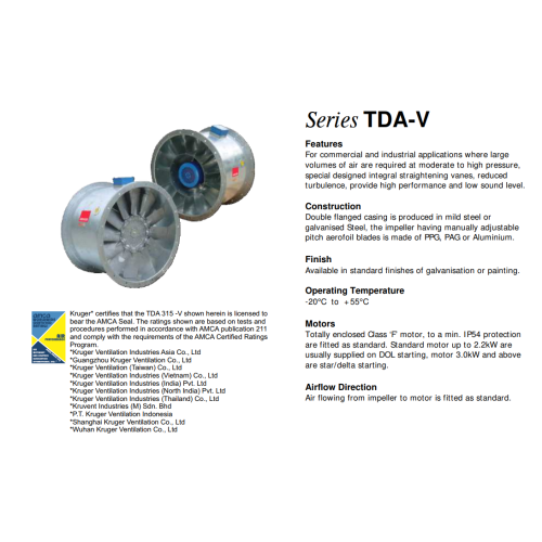 Quạt thông gió Kruger/ VENTILATION FAN/ TDA-V Series - Vane Axial Fan - Direct Driven Type