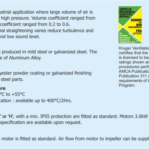 QUẠT THÔNG GIÓ KRUGER/KRUGER VENTILATION - TDD SERIES - AXIAL FLOW FAN - DIRECT DRIVEN TYPE